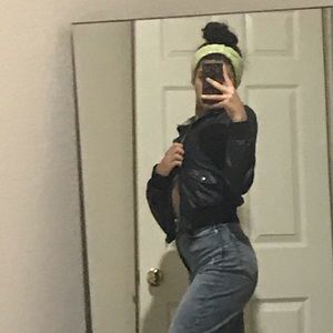 leather jacket with a cotton hood